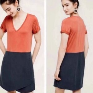 Dolan Left Coast Orange Gray Mini Dress Womens XS Cupro Short Sleeve Faux Wrap